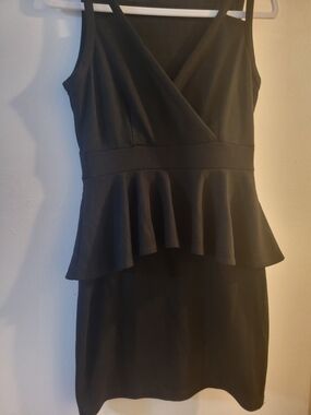 Classic Black Peplum V-Neck Dress